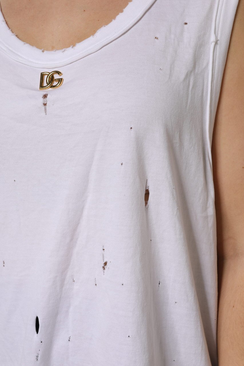 Dolce & Gabbana White Cotton Sleeveless Round Neck Tank Top Wit