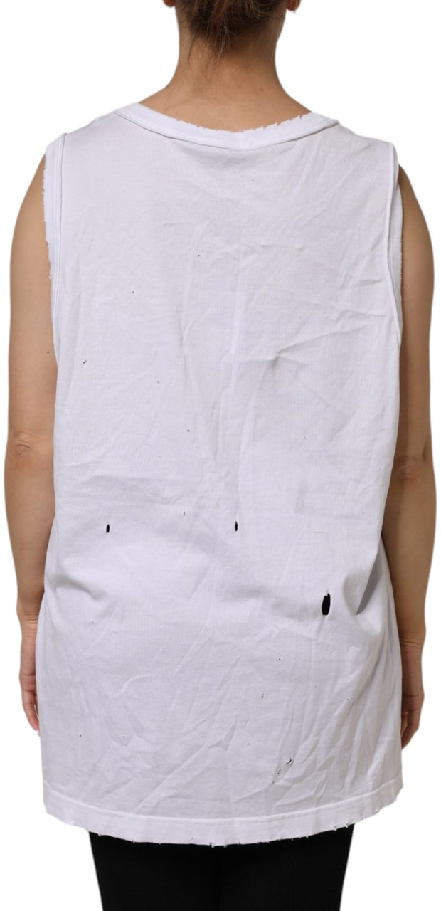 Dolce & Gabbana White Cotton Sleeveless Round Neck Tank Top Wit