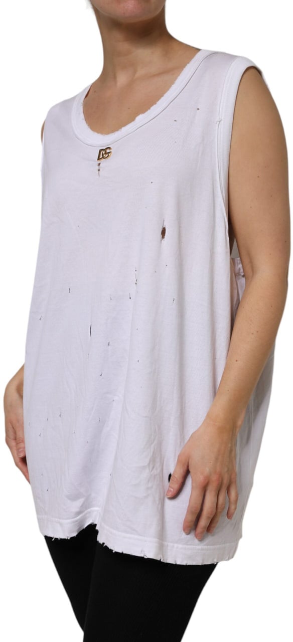 Dolce & Gabbana White Cotton Sleeveless Round Neck Tank Top Wit