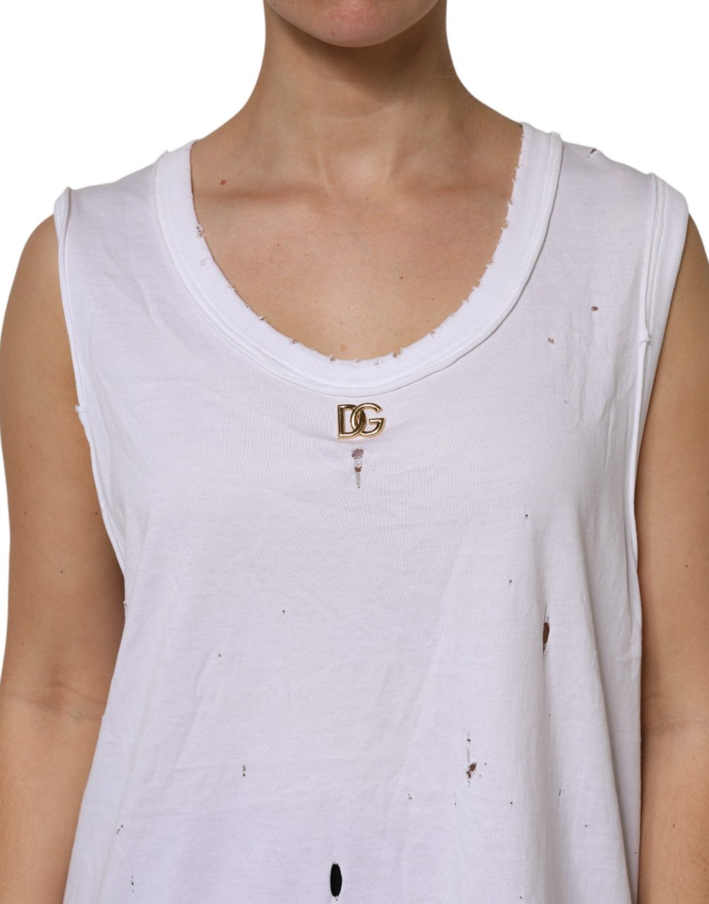 Dolce & Gabbana White Cotton Sleeveless Round Neck Tank Top Wit
