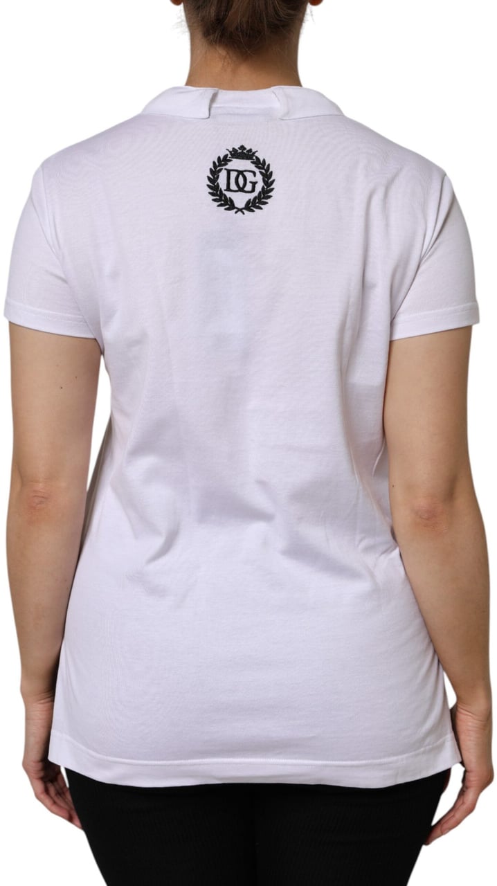 Dolce & Gabbana White Cotton Short Sleeve V-Neck Top T-shirt Rood