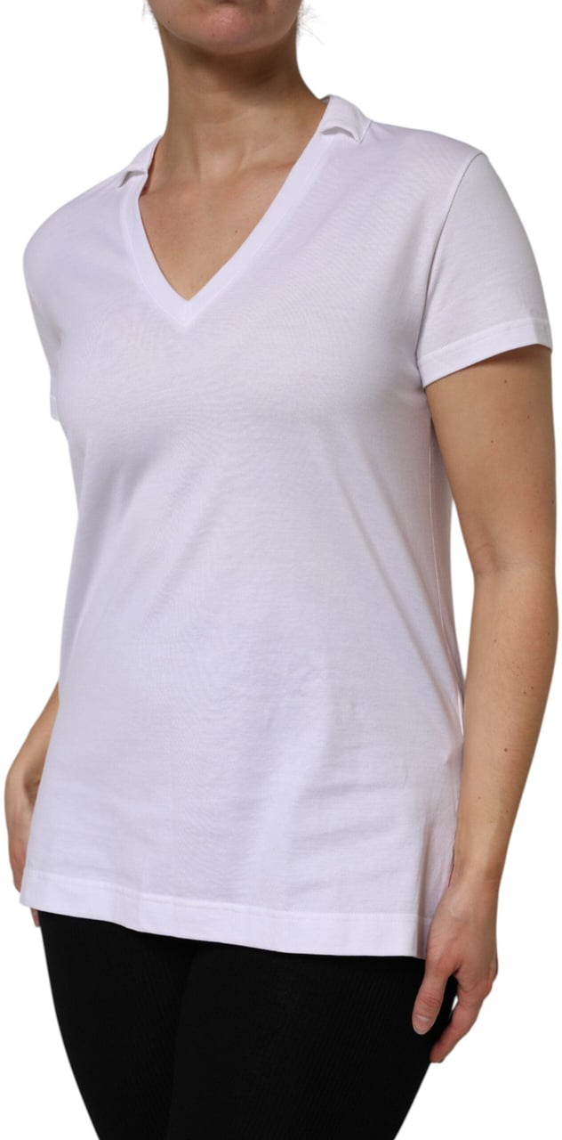 Dolce & Gabbana White Cotton Short Sleeve V-Neck Top T-shirt Rood
