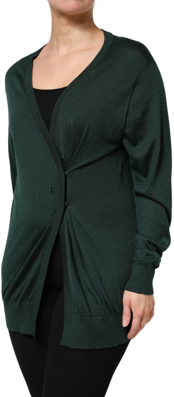 Dolce & Gabbana Dark Green Cashmere Silk Cardigan Sweater Donkergroen
