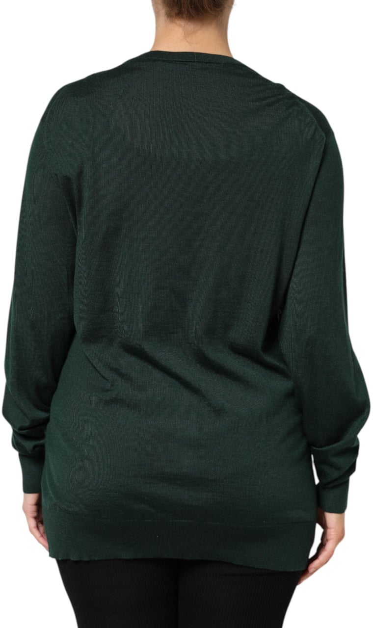 Dolce & Gabbana Dark Green Cashmere Silk Cardigan Sweater Donkergroen