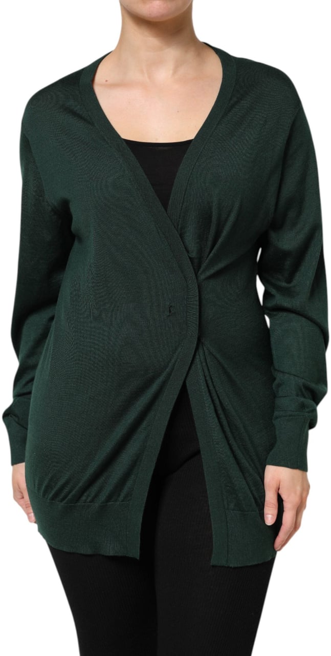 Dolce & Gabbana Dark Green Cashmere Silk Cardigan Sweater Donkergroen