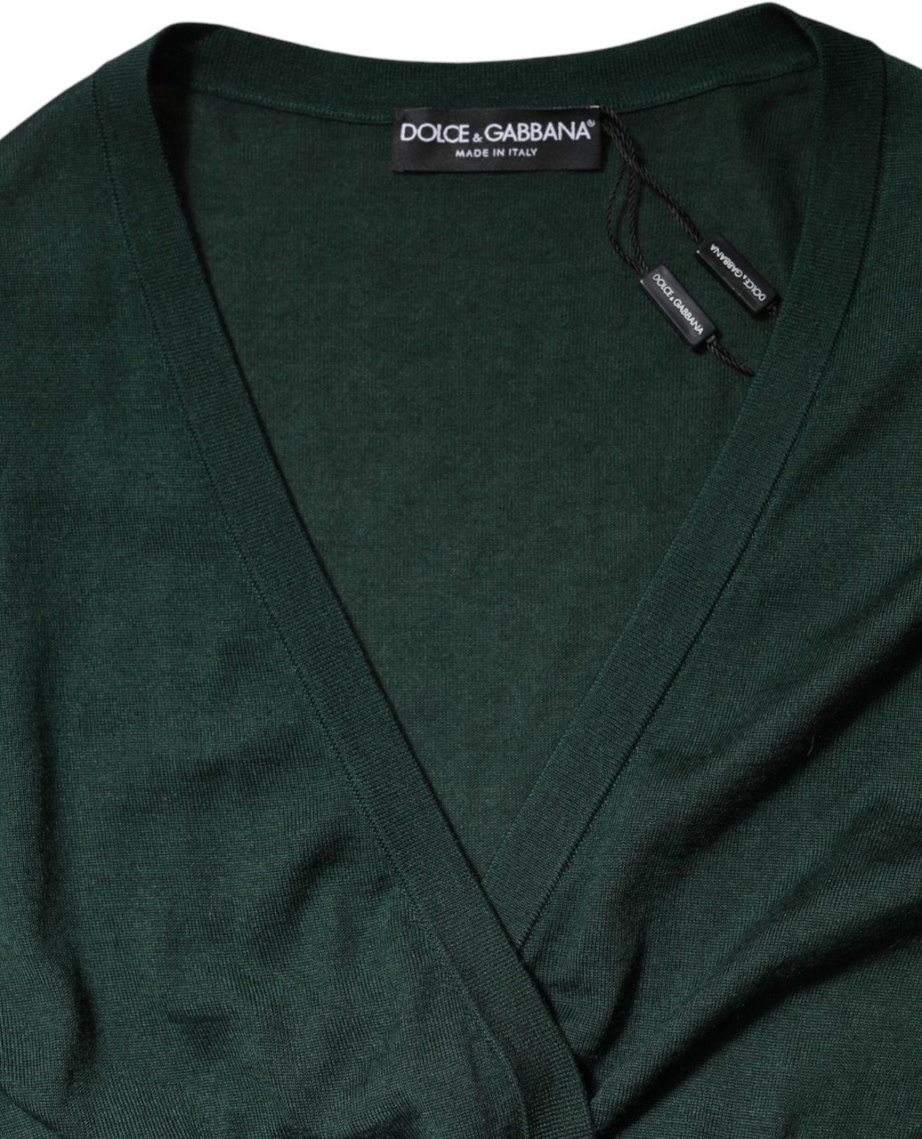 Dolce & Gabbana Dark Green Cashmere Silk Cardigan Sweater Donkergroen