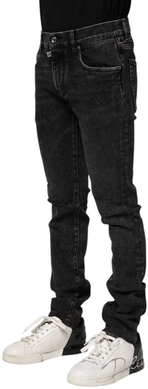 Dolce & Gabbana Black Cotton Skinny Men Denim Jeans Zwart