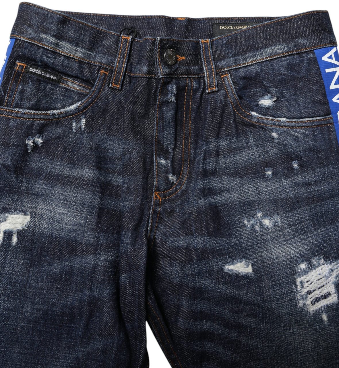 Dolce & Gabbana Dark Blue Tattered Skinny Denim Jeans Blauw