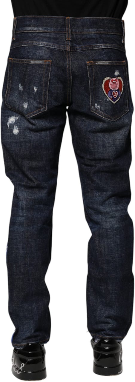 Dolce & Gabbana Dark Blue Tattered Skinny Denim Jeans Blauw