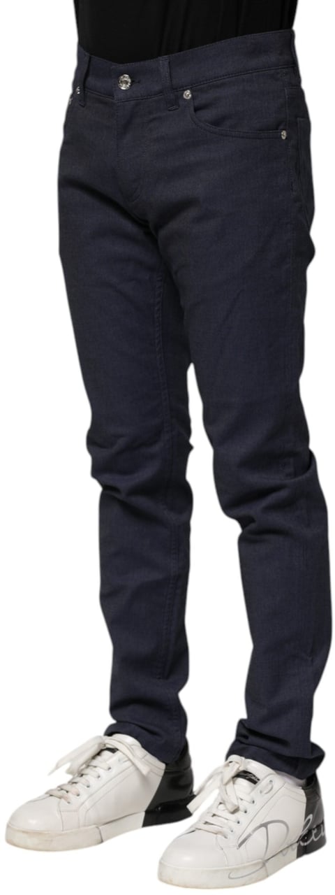 Dolce & Gabbana Dark Blue Cotton Skinny Denim Jeans Blauw