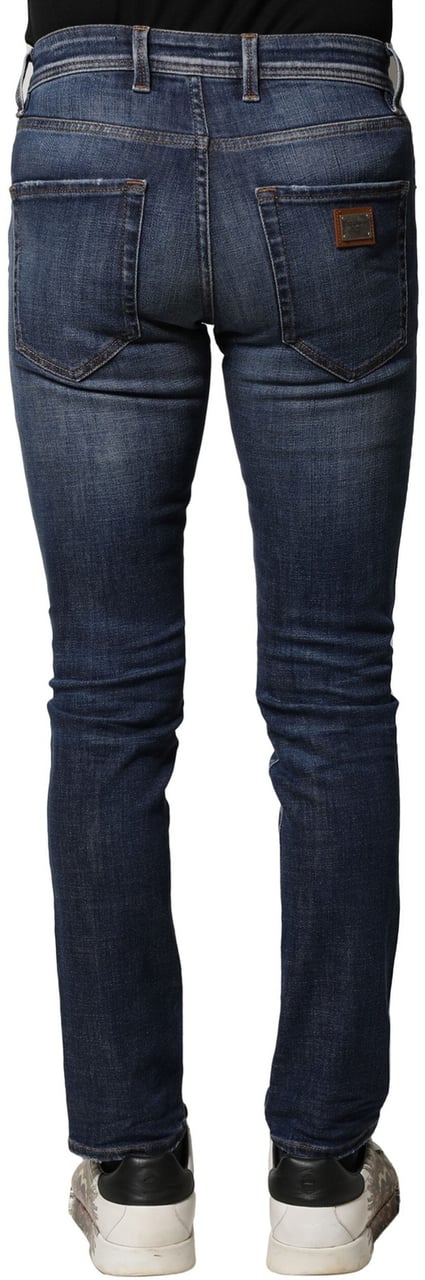 Dolce & Gabbana Blue Washed Cotton Slim Fit Men Denim Jeans Blauw