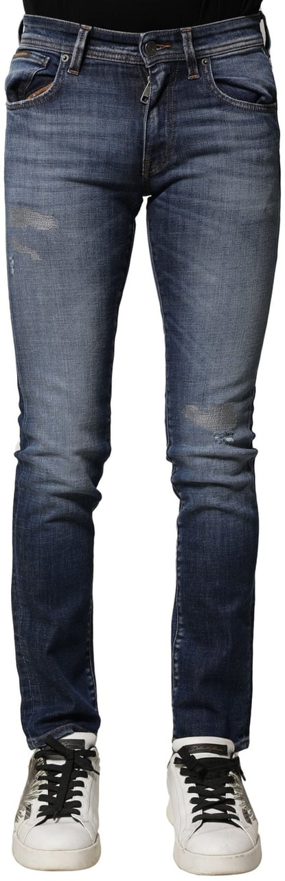 Dolce & Gabbana Blue Washed Cotton Slim Fit Men Denim Jeans Blauw