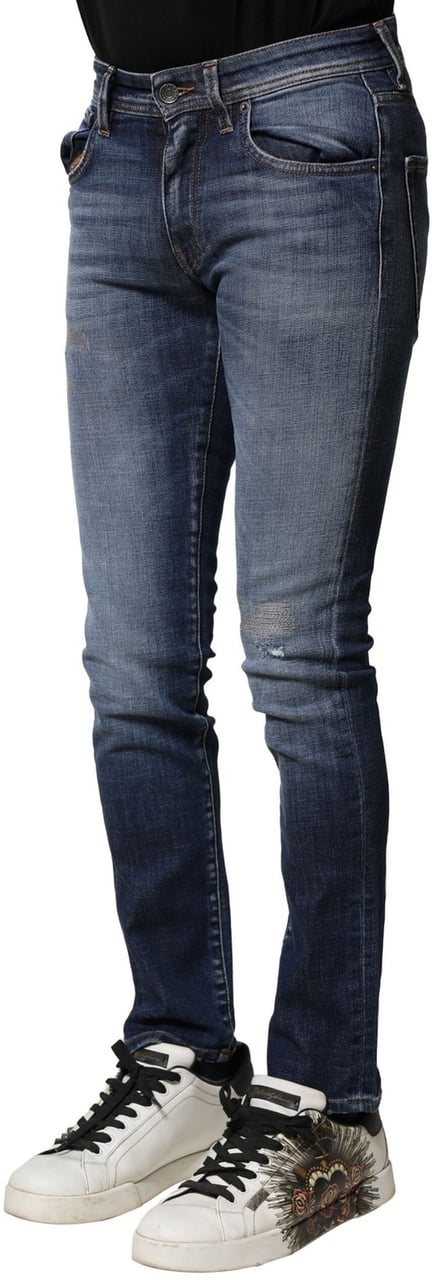Dolce & Gabbana Blue Washed Cotton Slim Fit Men Denim Jeans Blauw
