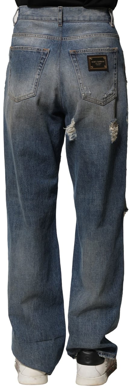 Dolce & Gabbana Blue Cotton Tattered Men Denim Jeans Blauw