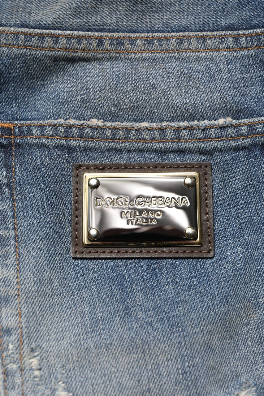 Dolce & Gabbana Blue Cotton Tattered Men Denim Jeans Blauw