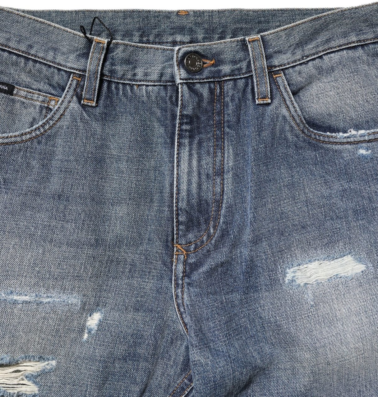 Dolce & Gabbana Blue Washed Tattered Straight Fit Denim Jeans Blauw