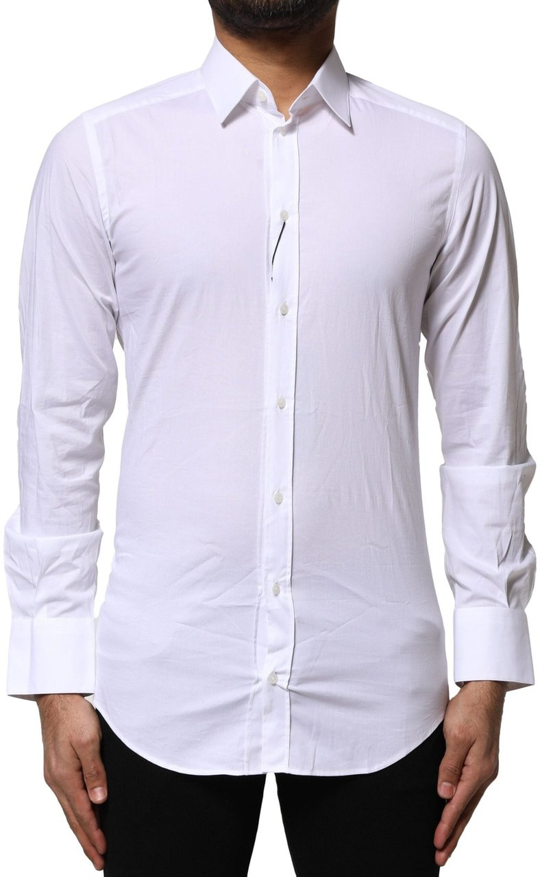 Dolce & Gabbana White Cotton GOLD Long Sleeves Dress Shirt Wit