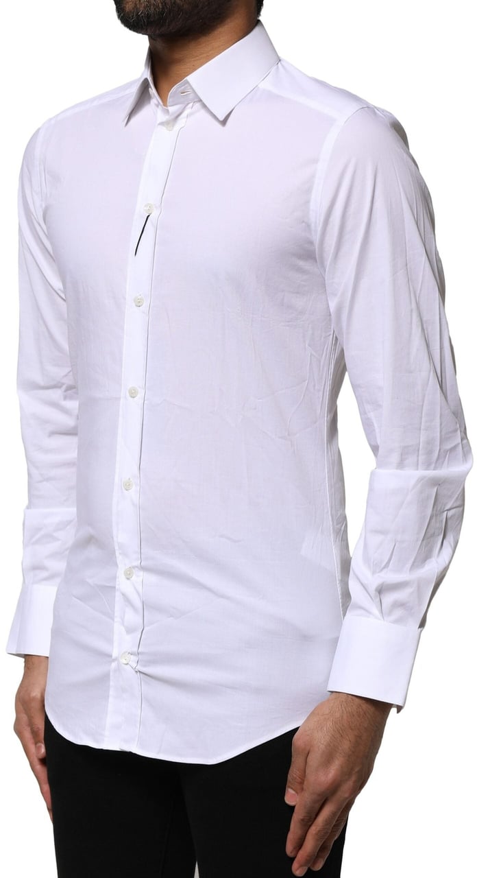 Dolce & Gabbana White Cotton GOLD Long Sleeves Dress Shirt Wit