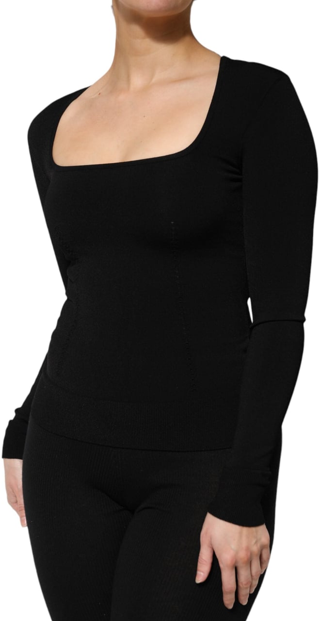 Dolce & Gabbana Black Square Neck Long Sleeves Pullover Top Zwart