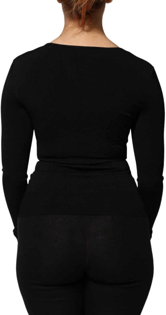 Dolce & Gabbana Black Square Neck Long Sleeves Pullover Top Zwart