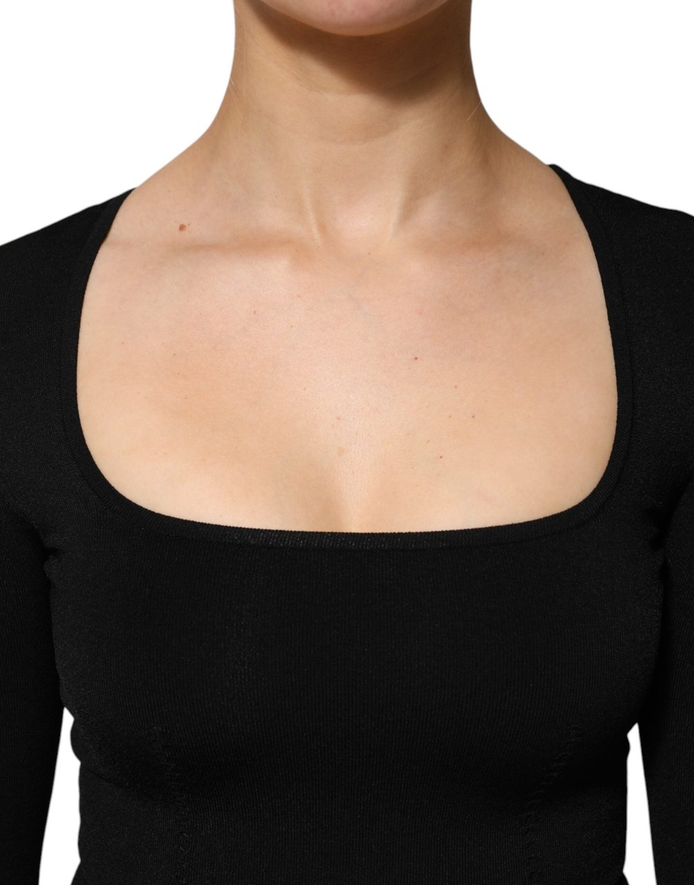 Dolce & Gabbana Black Square Neck Long Sleeves Pullover Top Zwart