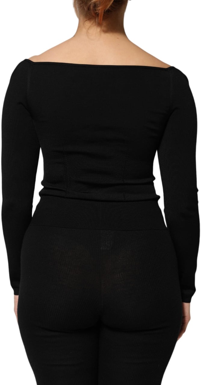 Dolce & Gabbana Black Viscose Long Sleeve Pullover Blouse Top Zwart
