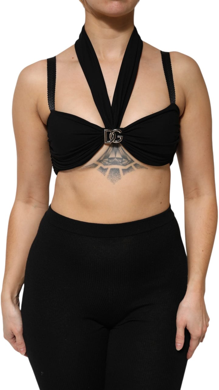Dolce & Gabbana Black Cropped Viscose Halter Bustier Top Zwart