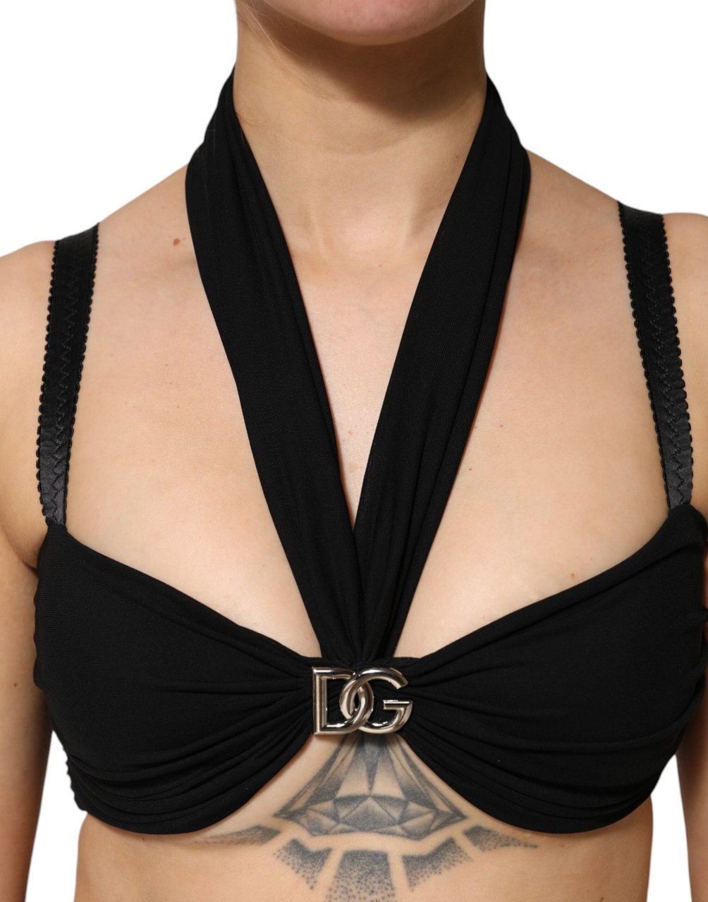Dolce & Gabbana Black Cropped Viscose Halter Bustier Top Zwart