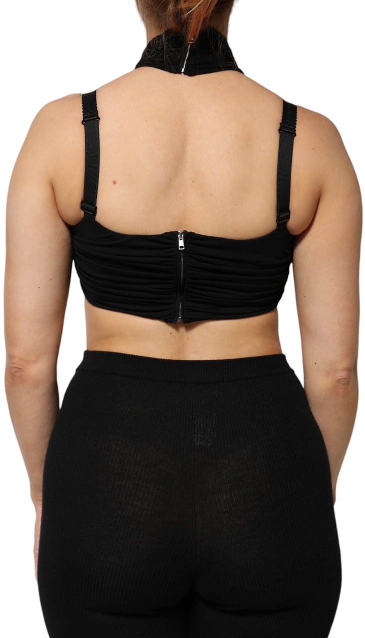 Dolce & Gabbana Black Cropped Viscose Halter Bustier Top Zwart