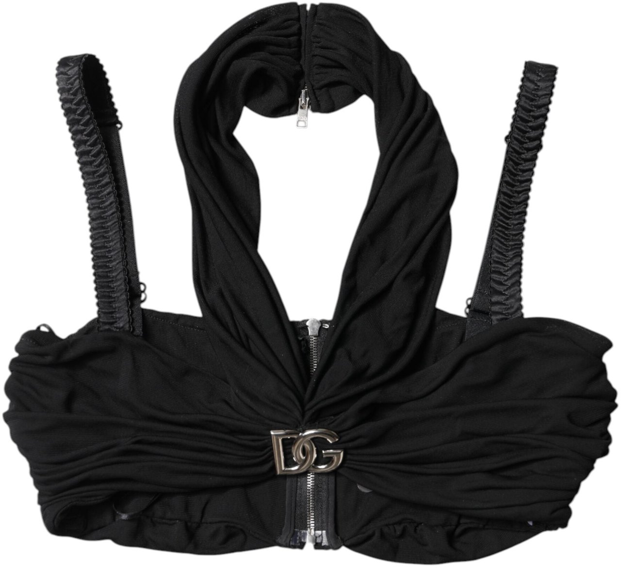 Dolce & Gabbana Black Cropped Viscose Halter Bustier Top Zwart