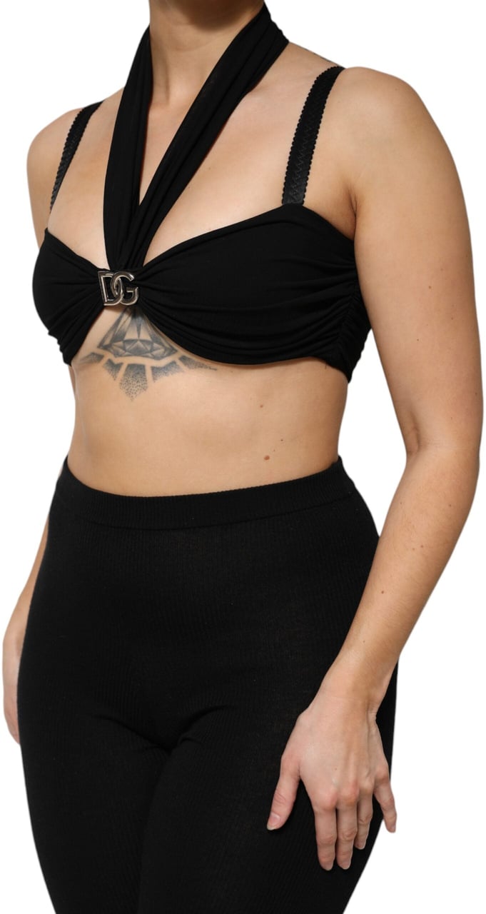 Dolce & Gabbana Black Cropped Viscose Halter Bustier Top Zwart