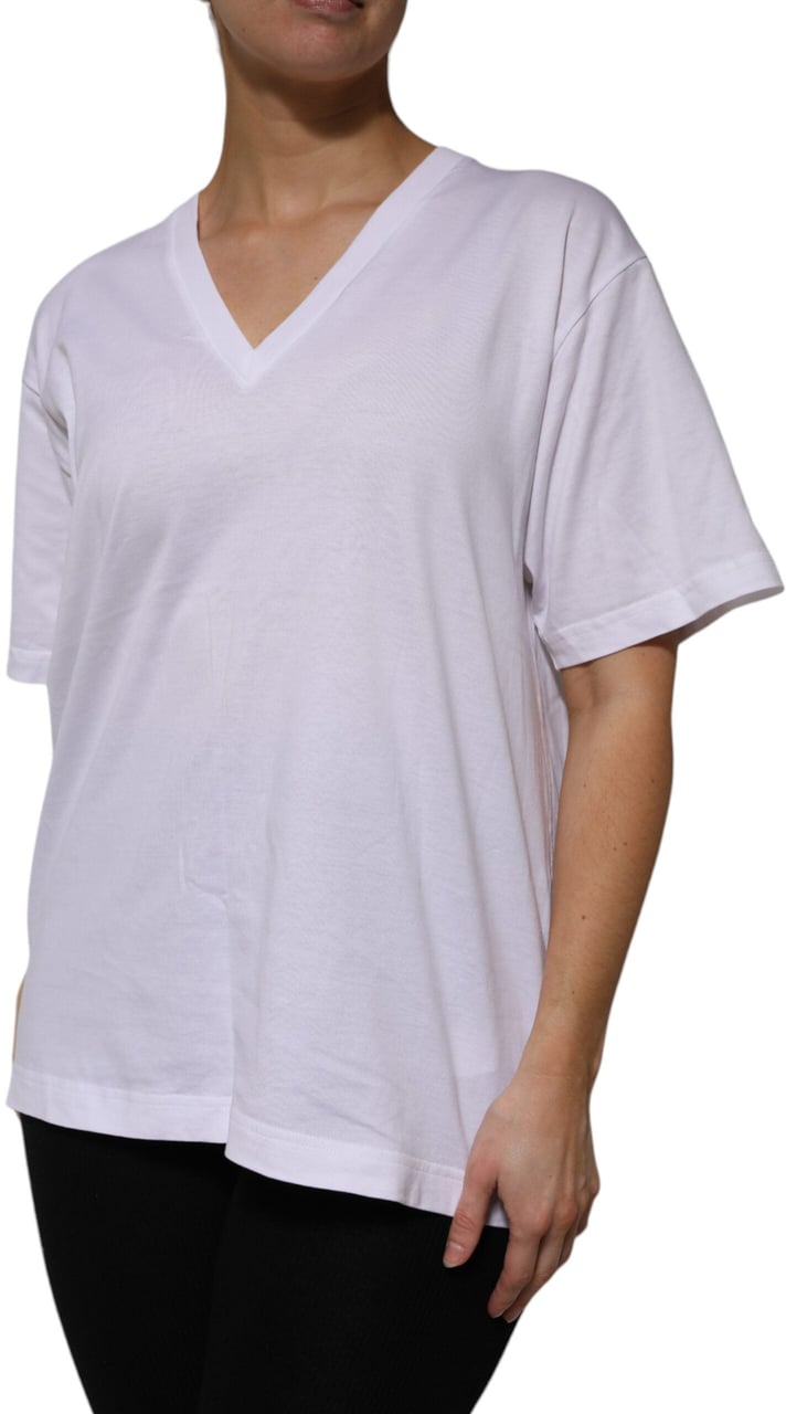Dolce & Gabbana White Cotton Short Sleeves V-neck T-shirt Divers