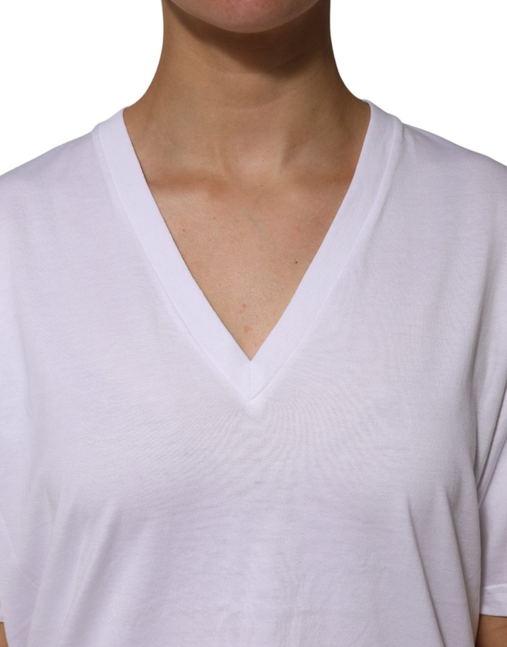 Dolce & Gabbana White Cotton Short Sleeves V-neck T-shirt Divers