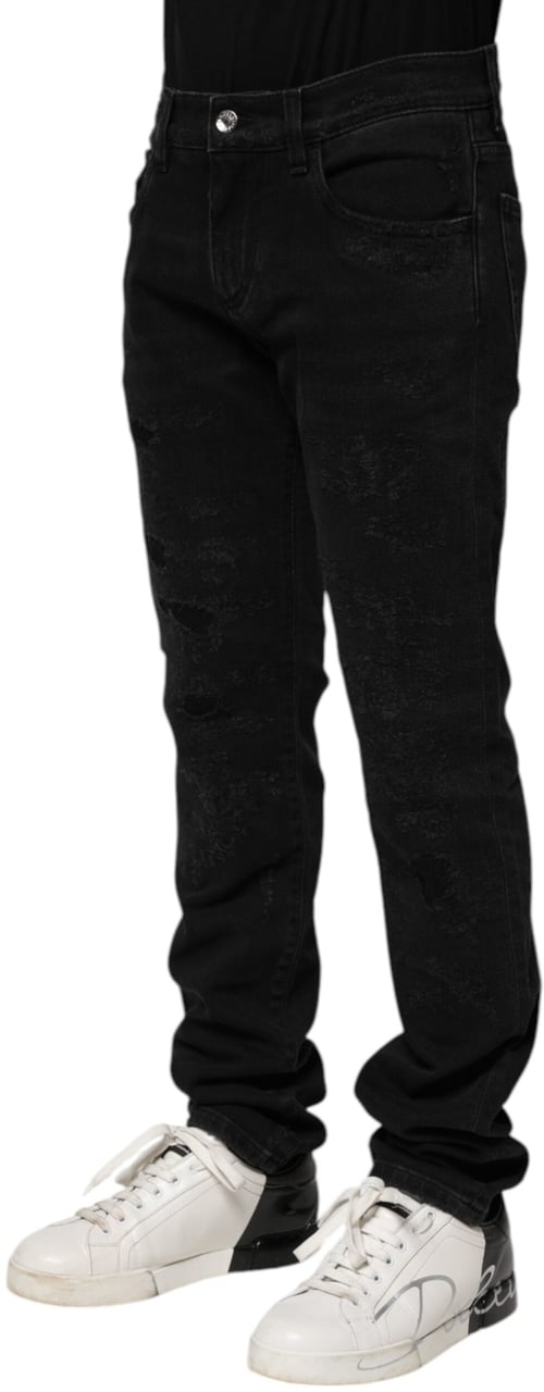 Dolce & Gabbana Black Cotton Skinny Men Denim Jeans Zwart