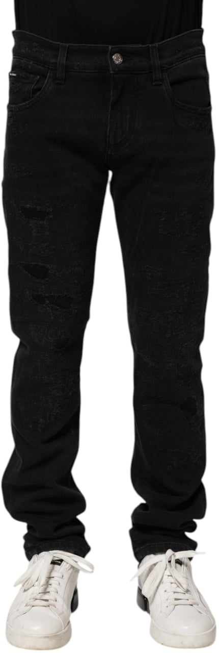 Dolce & Gabbana Black Cotton Skinny Men Denim Jeans Zwart