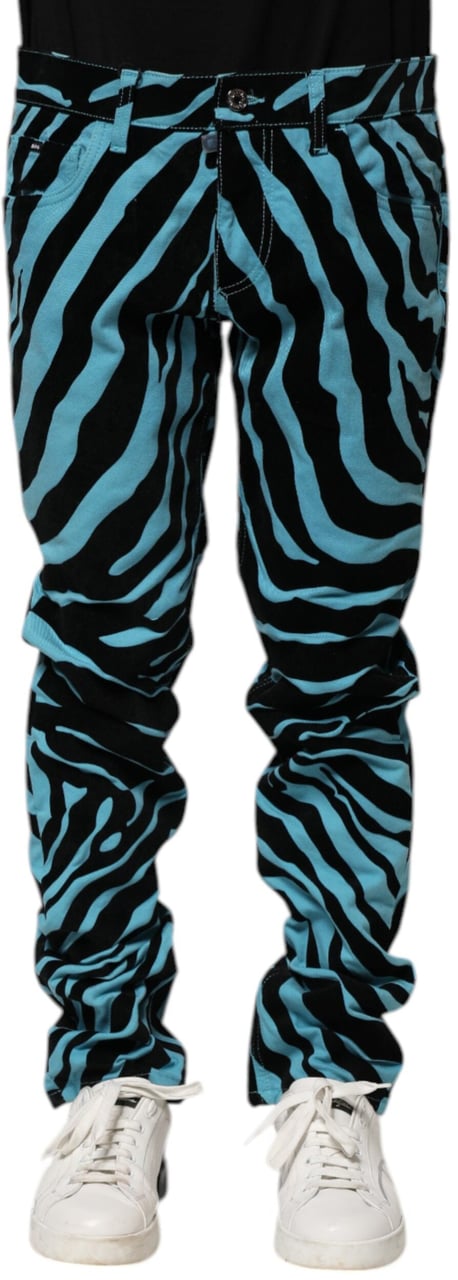 Dolce & Gabbana Blue Black Stripes Skinny Denim Jeans Divers