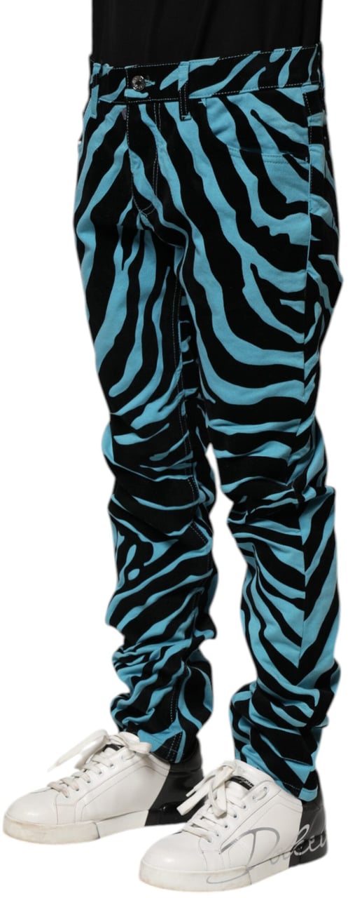 Dolce & Gabbana Blue Black Stripes Skinny Denim Jeans Divers