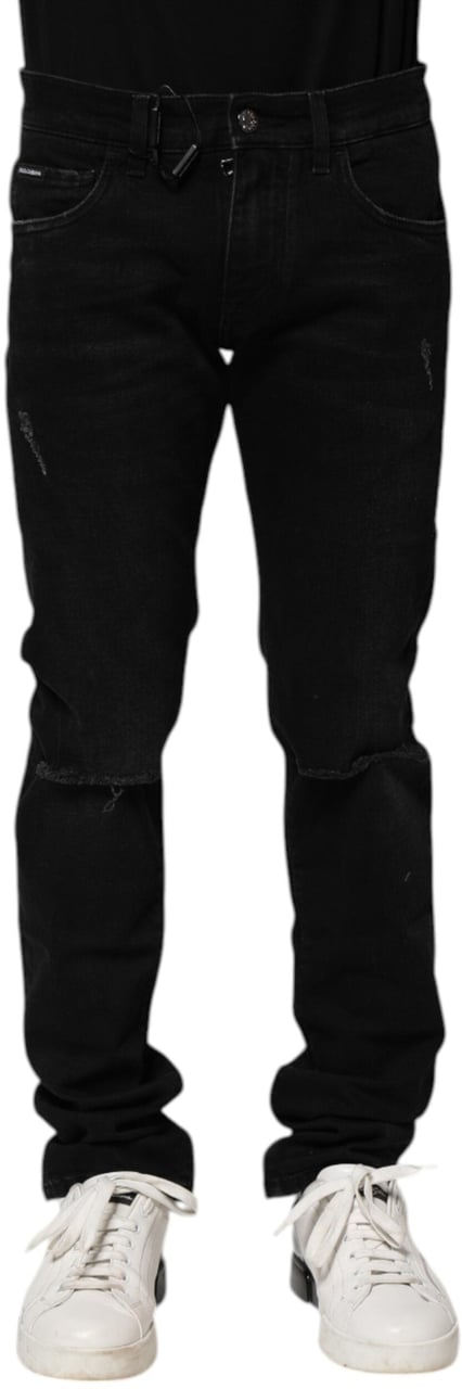 Dolce & Gabbana Black Cotton Skinny Men Denim Jeans Zwart