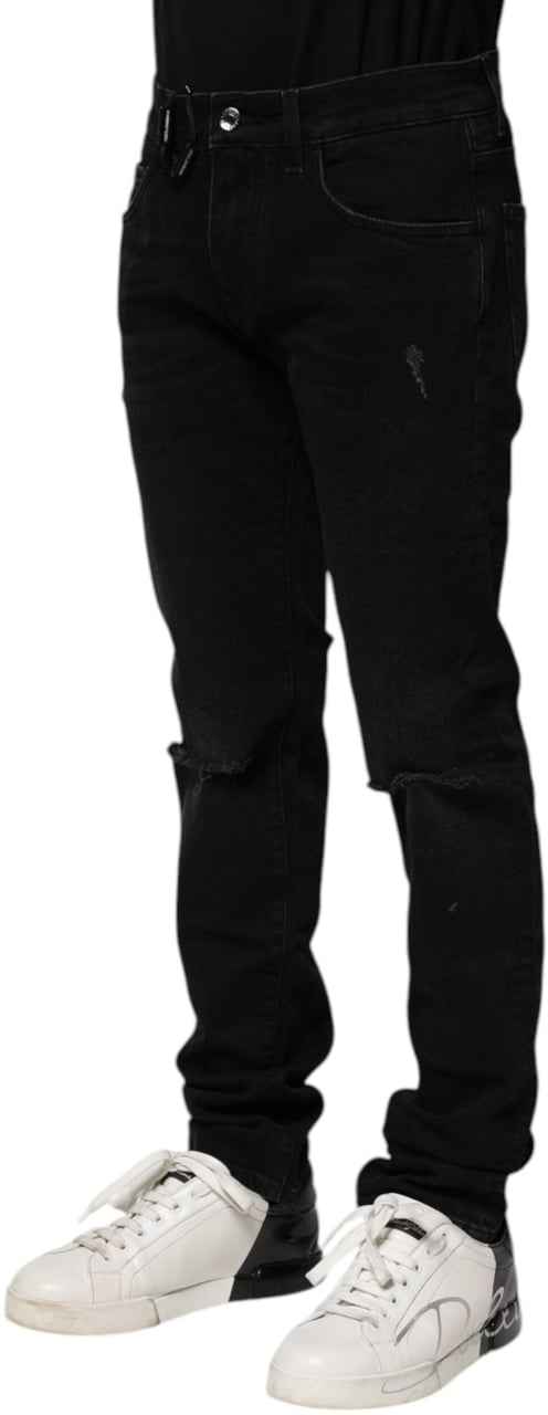Dolce & Gabbana Black Cotton Skinny Men Denim Jeans Zwart