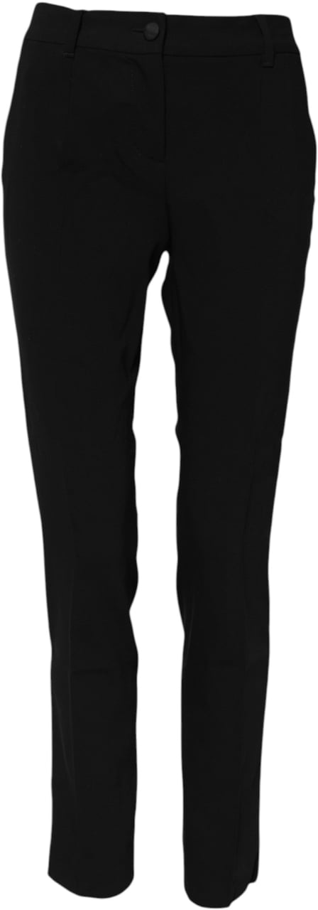 Dolce & Gabbana Black Wool Mid Waisted Tapered Dress Pants Zwart