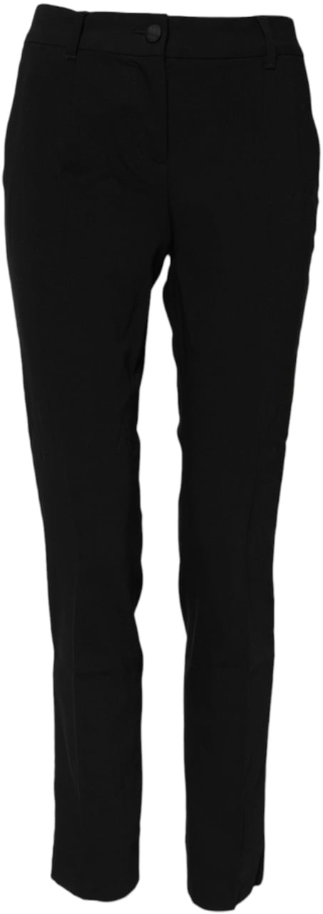 Dolce & Gabbana Black Wool Mid Waisted Tapered Dress Pants Zwart