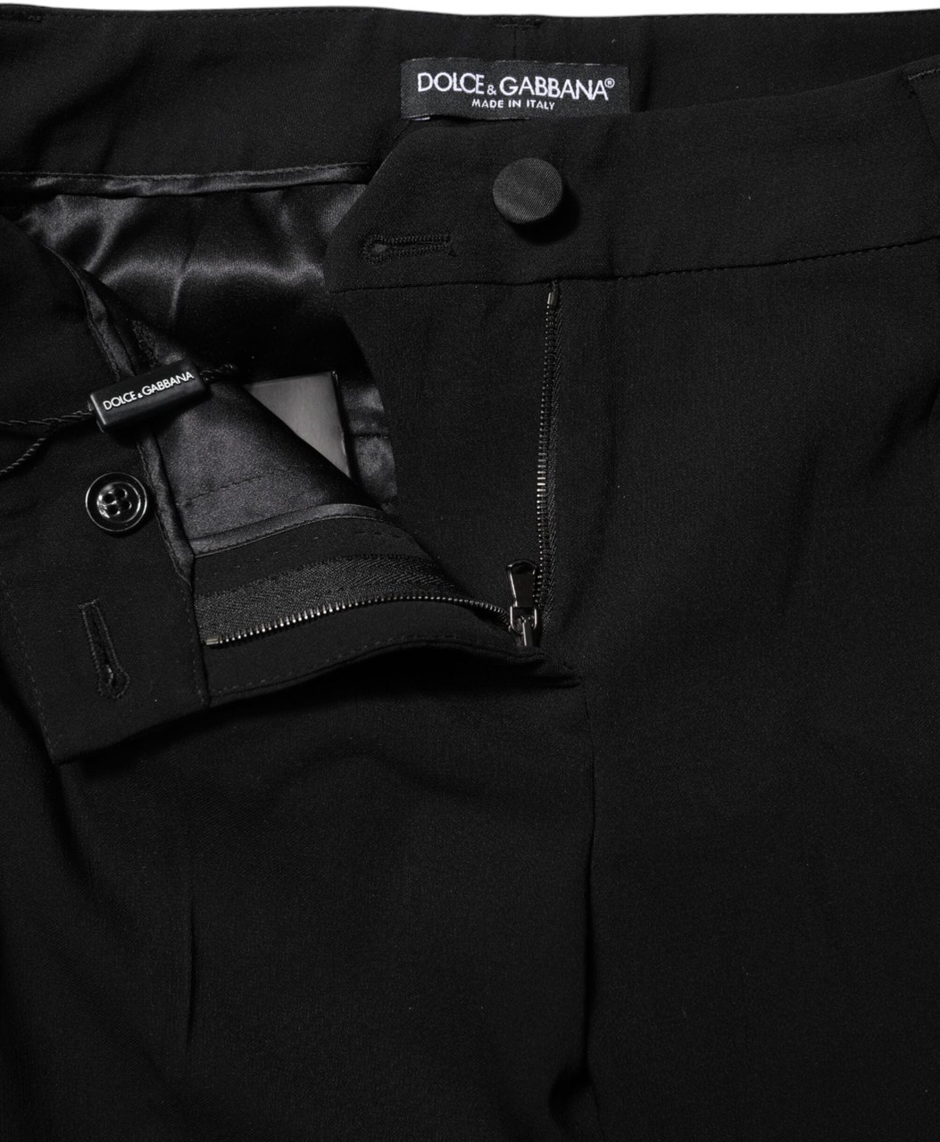 Dolce & Gabbana Black Wool Mid Waisted Tapered Dress Pants Zwart