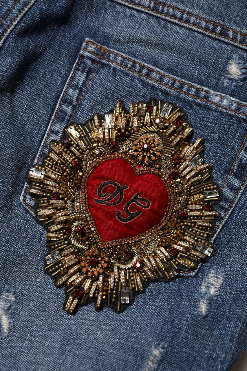 Dolce & Gabbana Blue Cotton Tattered Boyfriend Denim Jeans Blauw