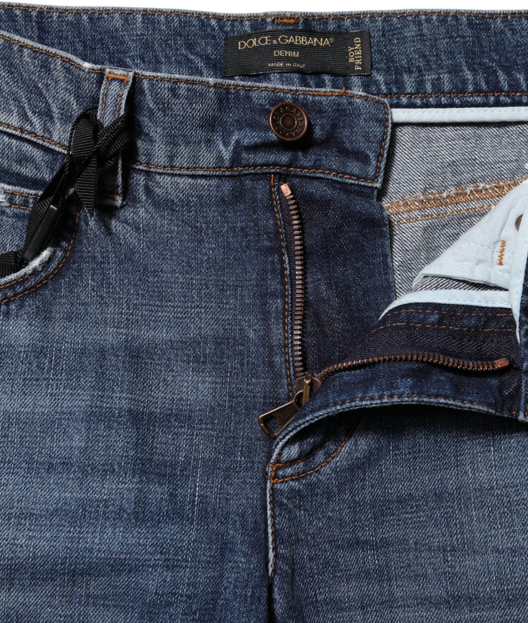 Dolce & Gabbana Blue Cotton Tattered Boyfriend Denim Jeans Blauw