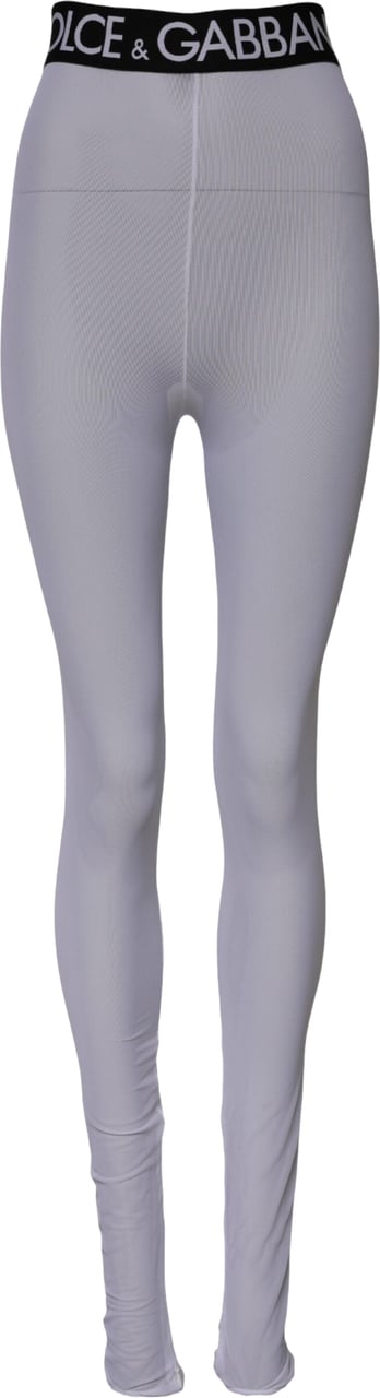 Dolce & Gabbana Gray Nylon DG Logo Mid Waisted Leggings Pants Grijs