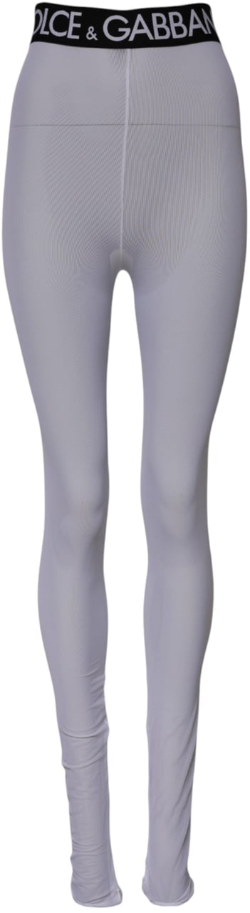 Dolce & Gabbana Gray Nylon DG Logo Mid Waisted Leggings Pants Grijs