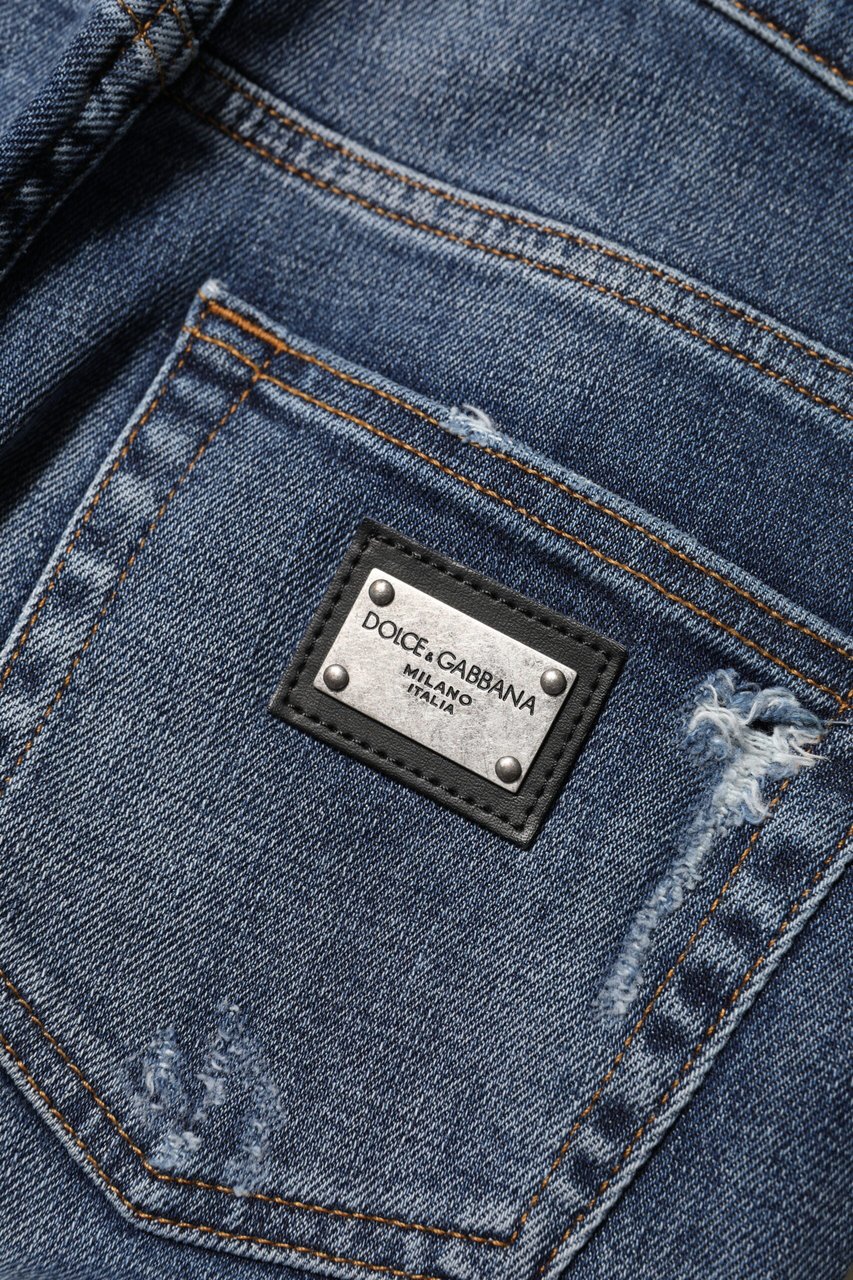 Dolce & Gabbana Blue Washed Cotton High Waisted Denim Jeans Blauw