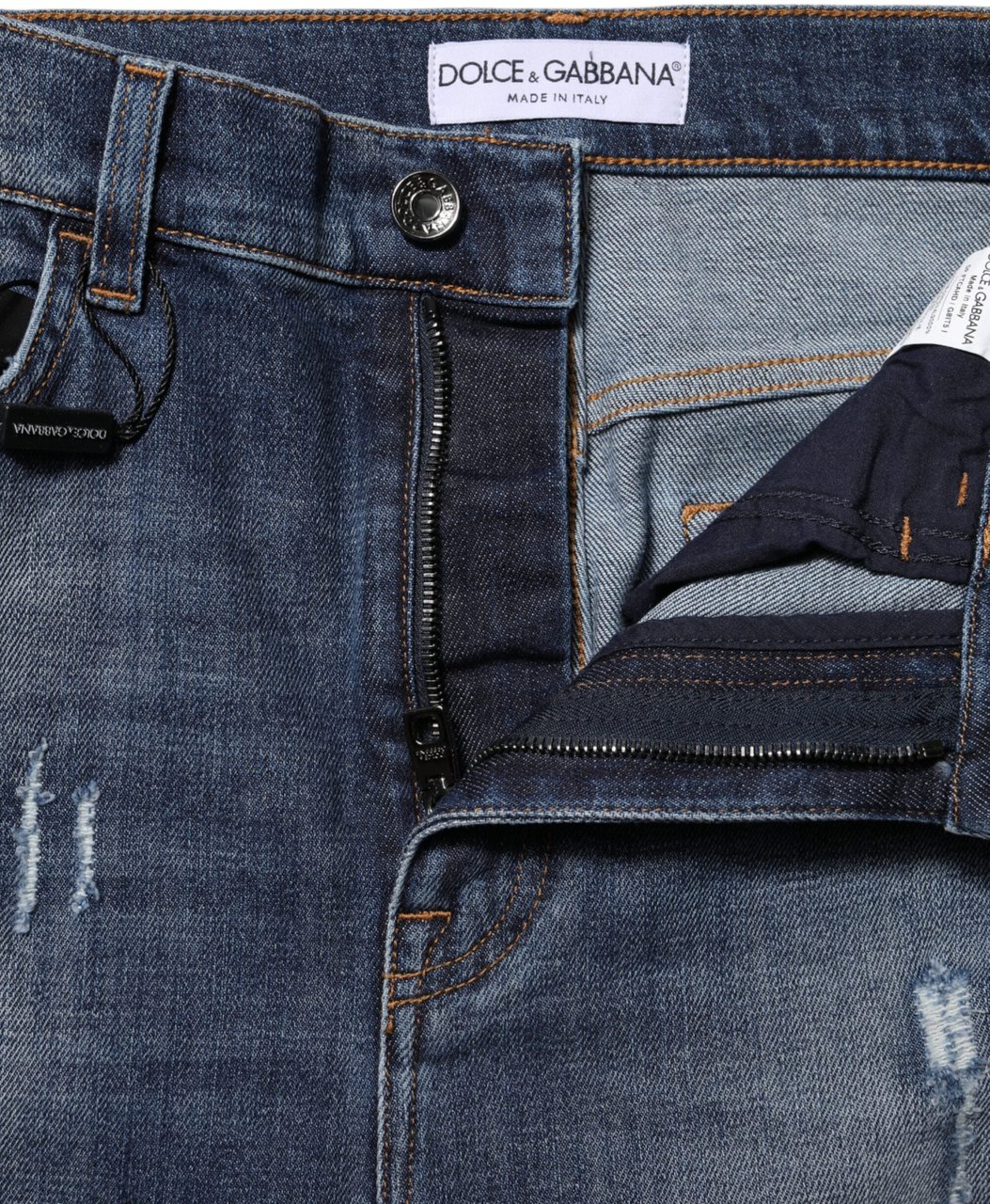 Dolce & Gabbana Blue Washed Cotton High Waisted Denim Jeans Blauw