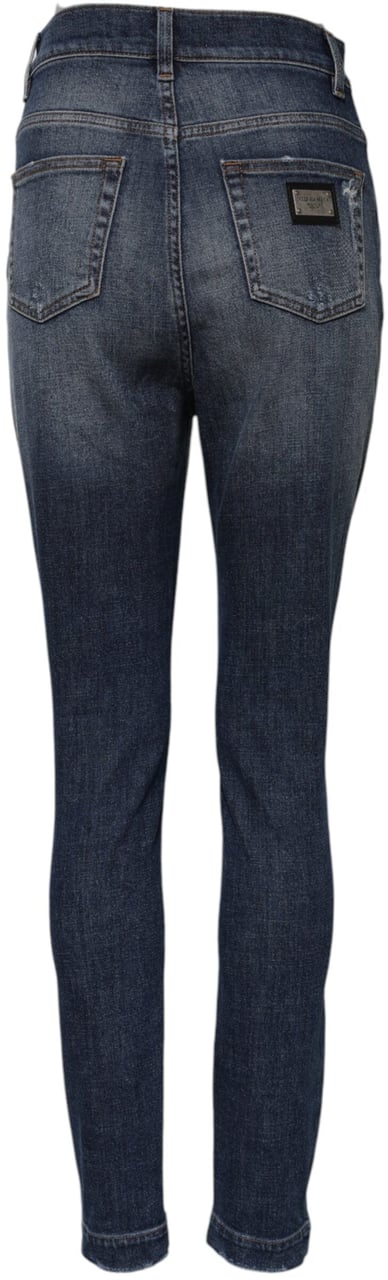 Dolce & Gabbana Blue Washed Cotton High Waisted Denim Jeans Blauw