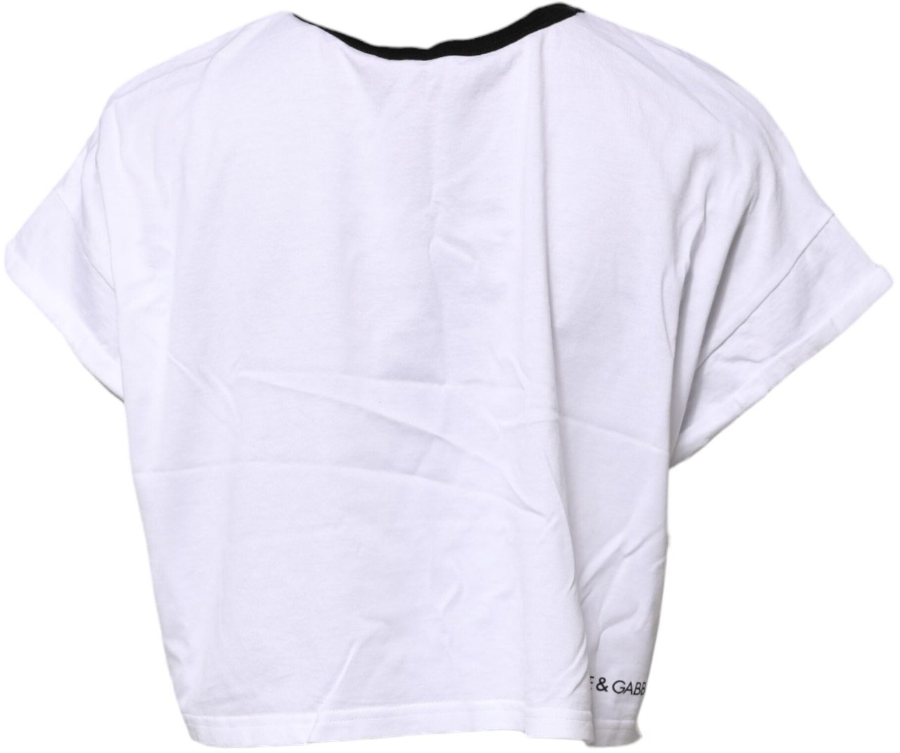 Dolce & Gabbana White Graphic Print Crew Neck Cropped T-shirt Zwart